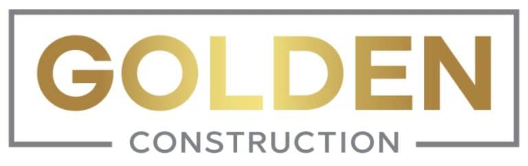A logo with the word "GOLDEN" in bold gradient gold text above the word "CONSTRUCTION" in smaller gray text, enclosed in a gray rectangular border.